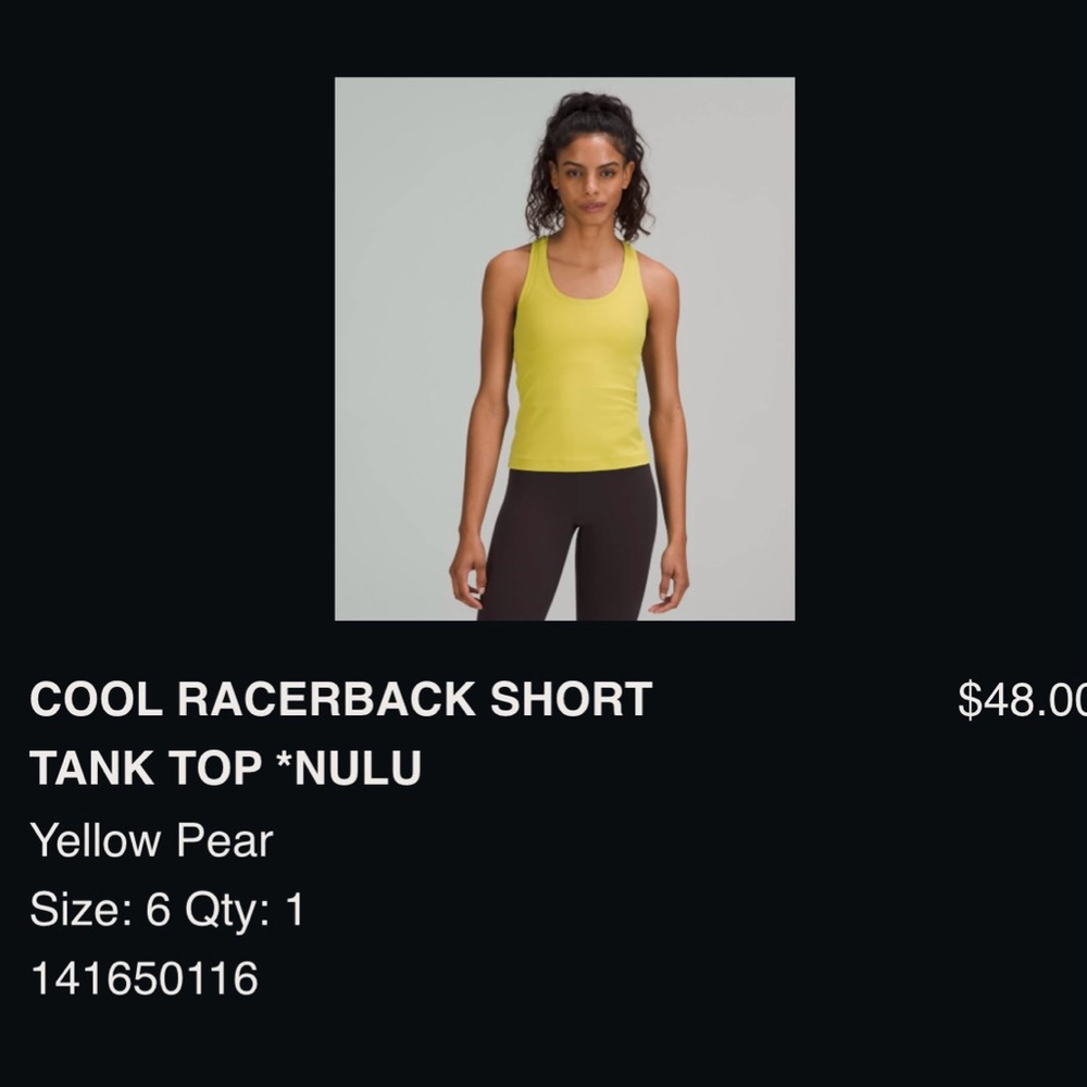 Lululemon Athletica Fitted Yellow Sleeveless Tank Top